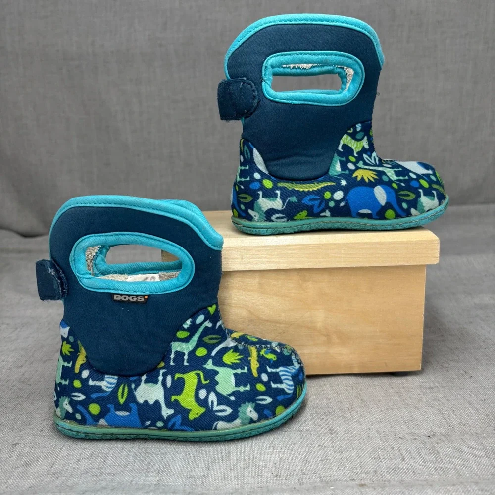 Bogs Baby Boots Safari Animal Print Blue Green Insulated Waterproof Boots Size 5